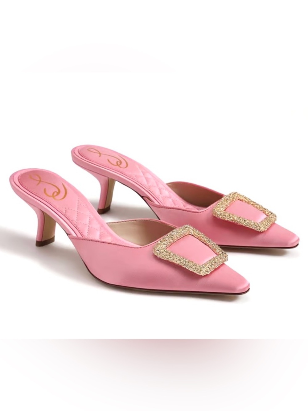 Sam Edelman Brit Kitten Heel Pink Satin Mule Slip Heel with Buckle